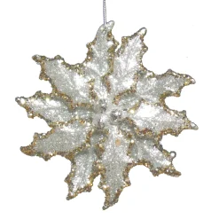 Sale Christmas Forever ORN SILVER HOLY SNOWFLAKE 4.5″ W/ BRIGHT GLITTER & GOLD EDGE