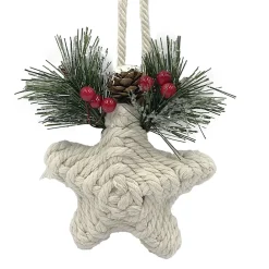 Best Christmas Forever ORN STAR KNOTCRAFT 5″ CREAM/NATURAL W/ PINE, BERRIES & CONES