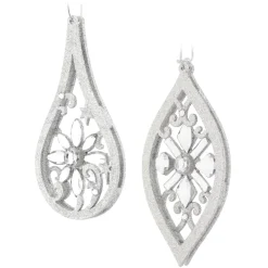 Sale Christmas Forever ORN WHITE /SILVER DROP 6.5″ W/GLTR & JEWELS 2/S