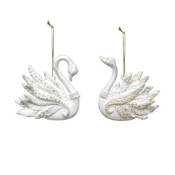 Best Christmas Forever ORN WHITE/GOLD SWAN 3.75″ BRUSHED W/ GLTR. 2/S