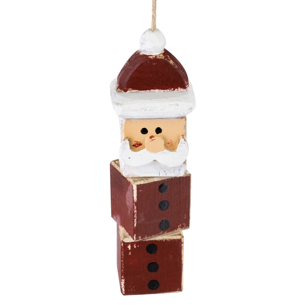Hot Christmas Forever ORN WOODEN BLOCKS 5.5″ RED SANTA