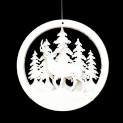 Hot Christmas Forever ORN WOODEN DISC 4″ TREE/DEER CUT OUT WHITE