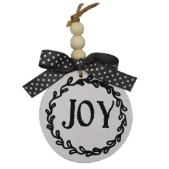 Outlet Christmas Forever ORN WOODEN DISC 4″ WHITE W/JOY IN BLACK