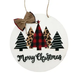Best Christmas Forever ORN WOODEN DISC 8″ W/TREES RED /BLACK /WHITE