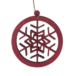Hot Christmas Forever ORN WOODEN DISC SNOWFLAKE 6″ RED
