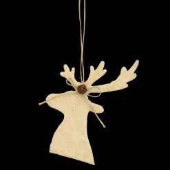 Clearance Christmas Forever ORN WOODEN MOOSE HEAD 6.25″ BEIGE FUR W/BELL