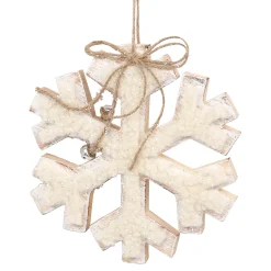 Outlet Christmas Forever ORN WOODEN SNOWFLAKE 8″ NATURAL/WHITE W/ SHERPA & BOW
