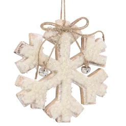 Outlet Christmas Forever ORN WOODEN SNOWFLAKE 6.5″ NATURAL/WHITE W/ SHERPA & BOW