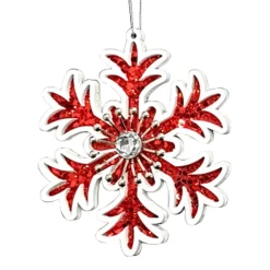 Hot Christmas Forever ORN WOODEN SNOWFLAKE 6″ W/GEM RED/ WHITE
