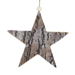 Online Christmas Forever ORN WOODEN STAR 8″ BIRCH LOOK FROSTED
