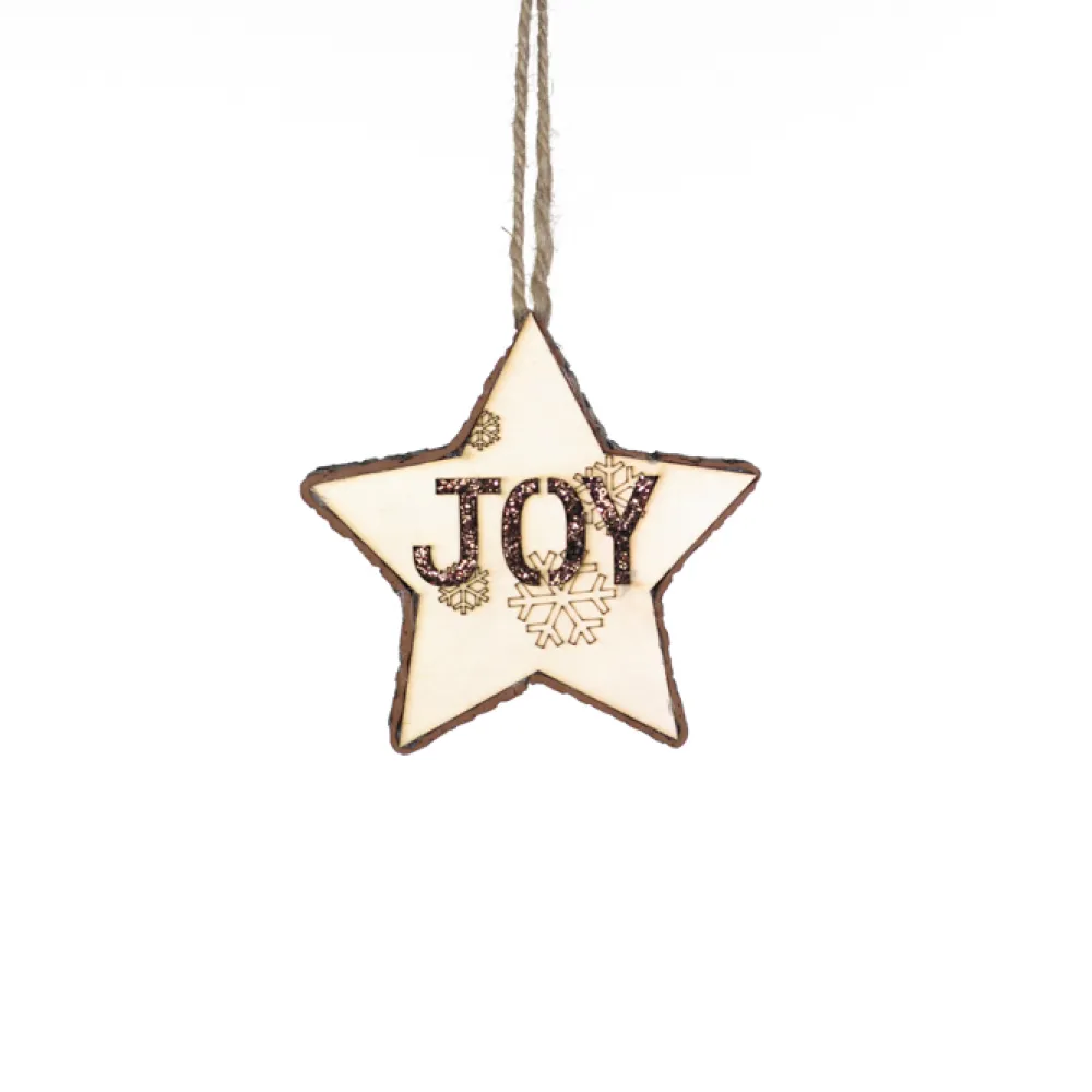 Hot Christmas Forever ORN WOODEN STAR 4.75″ NATURAL JOY