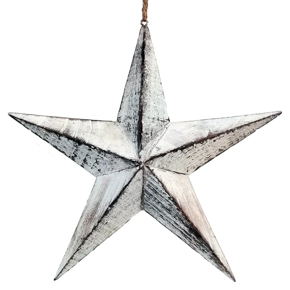Best Christmas Forever ORN WOODEN STAR HANGING DECOR 9″ WHITE WASHED