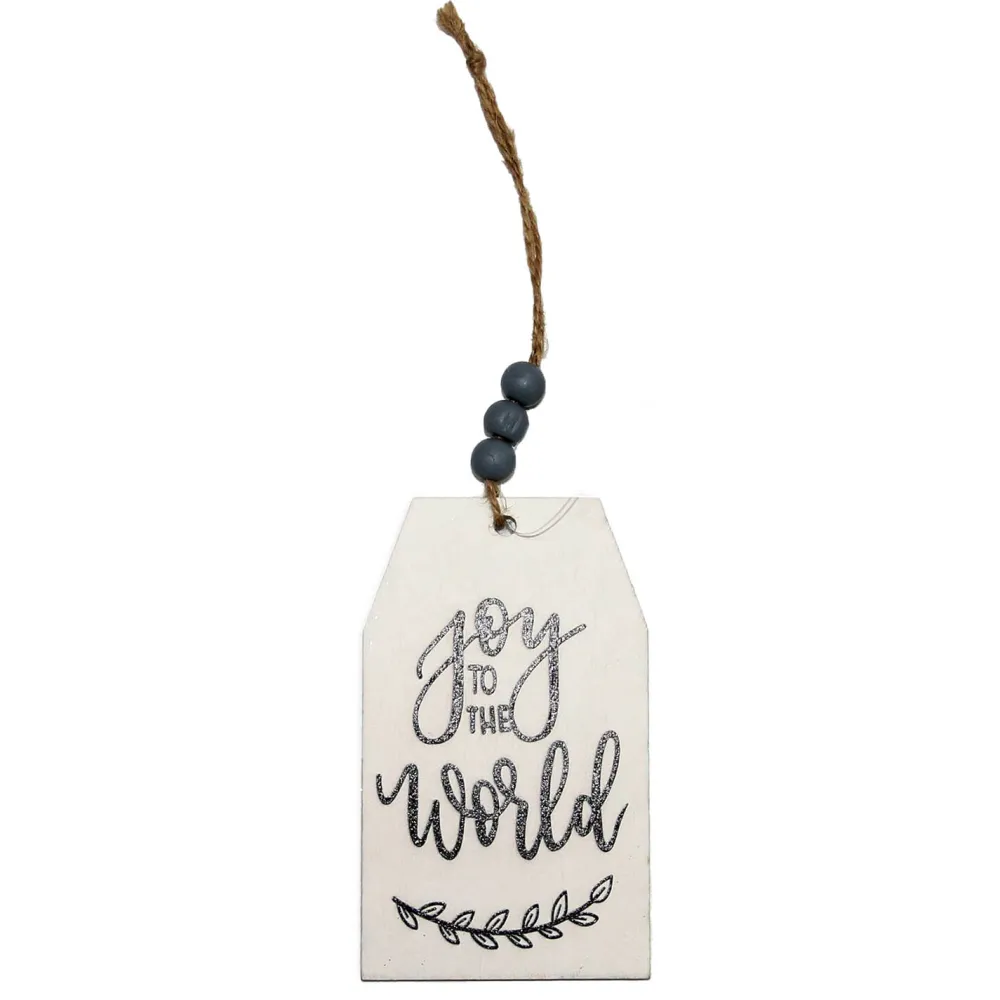 Hot Christmas Forever ORN WOODEN TAG 4″ “JOY TO THE WORLD” WHITE/BLACK/GREY