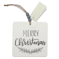 Clearance Christmas Forever ORN WOODEN TAG 4″W/ MERRY CHRISTMAS WHITE/BLACK/GREY