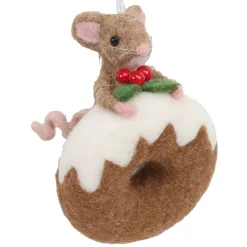 Best Christmas Forever ORN WOOL BAKERY MOUSE 3.5″ BROWN/WHITE ON A DONUT