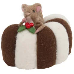 Online Christmas Forever ORN WOOL BAKERY MOUSE 5.5″ BROWN/WHITE ON A CAKE