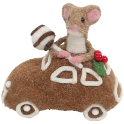 Online Christmas Forever ORN WOOL BAKERY MOUSE BAKERY TABLE DECOR 4.5″ BROWN/WHITE ON A CAR