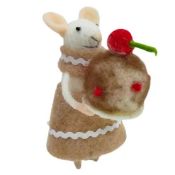 Clearance Christmas Forever ORN WOOL BAKERY MOUSE HOLDING CAKE 4.5″ BROWN/WHITE