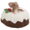 Clearance Christmas Forever ORN WOOL BAKERY MOUSE TABLE DECOR 3.5″ BROWN/WHITE ON A CAKE