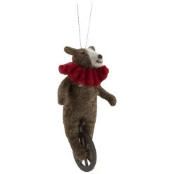 Sale Christmas Forever ORN WOOL BEAR 6″ BROWN W/ RED SCARF ON UNICYCLE