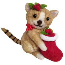 Discount Christmas Forever ORN WOOL CAT 4″ W RED STOCKING