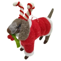 Sale Christmas Forever ORN WOOL DOG STANDING W/ CANDY CANE & HOLLY 4.5″ RED/GREEN