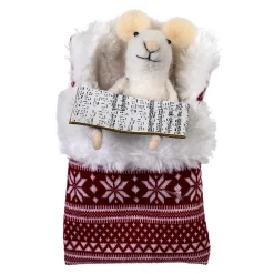 Outlet Christmas Forever ORN WOOL MOUSE 5″ READING IN BED RED NORDIC PRNT