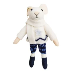 Christmas Forever ORN WOOL MOUSE 5.5″ W/ BLUE PANTS & WHITE SCARF