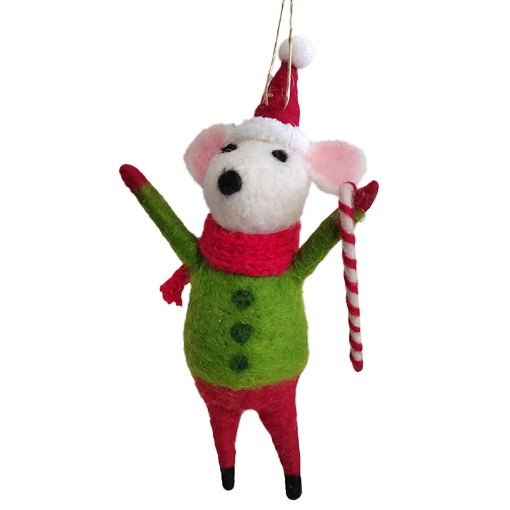 Discount Christmas Forever ORN WOOL MOUSE 5.” W/ CANDY CANE