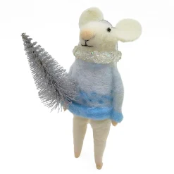 Online Christmas Forever ORN WOOL MOUSE HOLDING A TREE 5″ ICED BLUE/SILVER