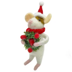Online Christmas Forever ORN WOOL MOUSE HOLDING A WREATH 5.5″ RED/WHITE