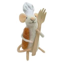 Best Christmas Forever ORN WOOL MOUSE HOLDING FORK 4.5″ BROWN/WHITE