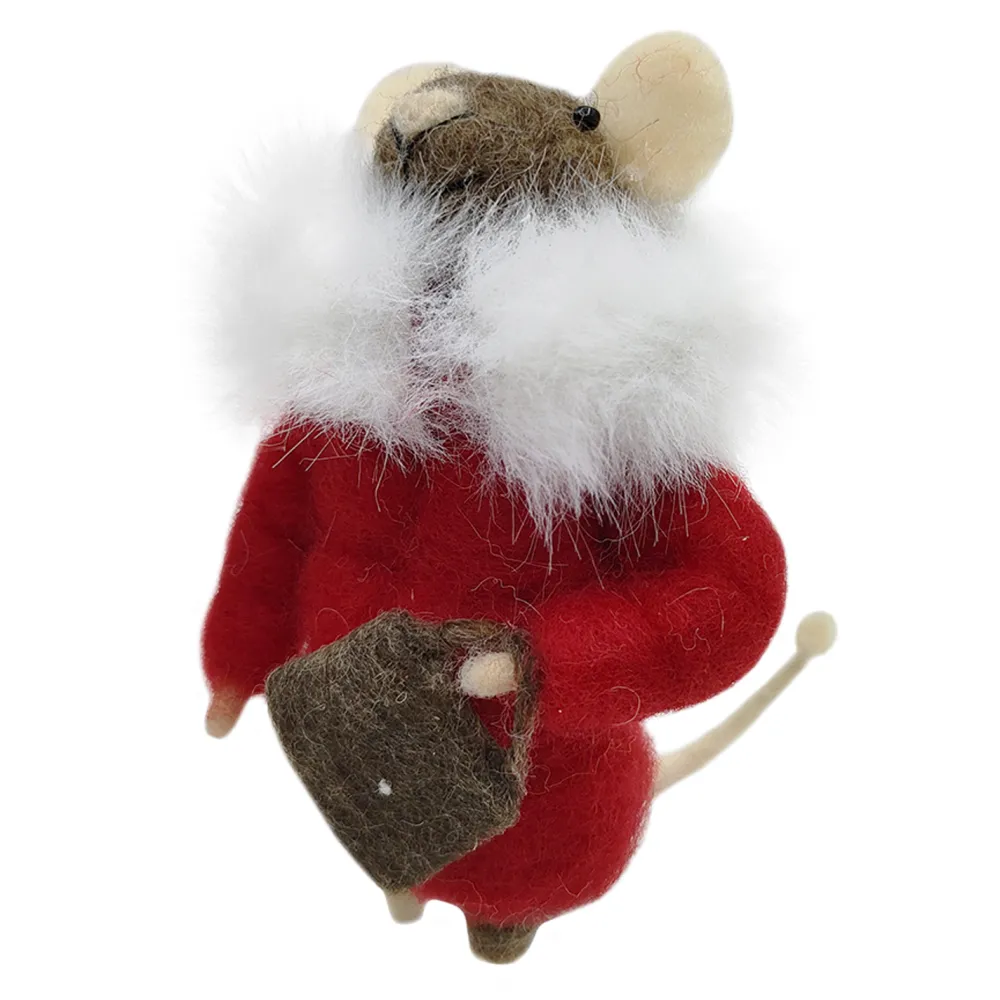 Outlet Christmas Forever ORN WOOL MOUSE W/ COAT & BAG 4.5″ RED