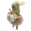 Clearance Christmas Forever ORN WOOL MOUSE W/ SKIRT & GIFT BOX 5.5″ GREY/PINK