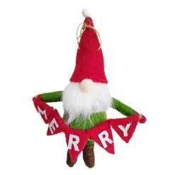 Clearance Christmas Forever ORN WOOL SANTA 6.5″ W/ MERRY FLAG 6.5″