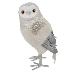 Best Christmas Forever OWL IVORY 10″ STANDING W/ FUR FABRIC, GLITTER & SEQUIN