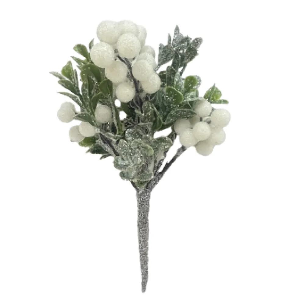 Outlet Christmas Forever PICK BERRY 09″ WHITE W/ EUCALYPTUS FROSTED