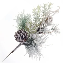 Discount Christmas Forever PICK PINE FLOCKED 12″ MIXED PINE WITH PINE CONE AND GREENERY