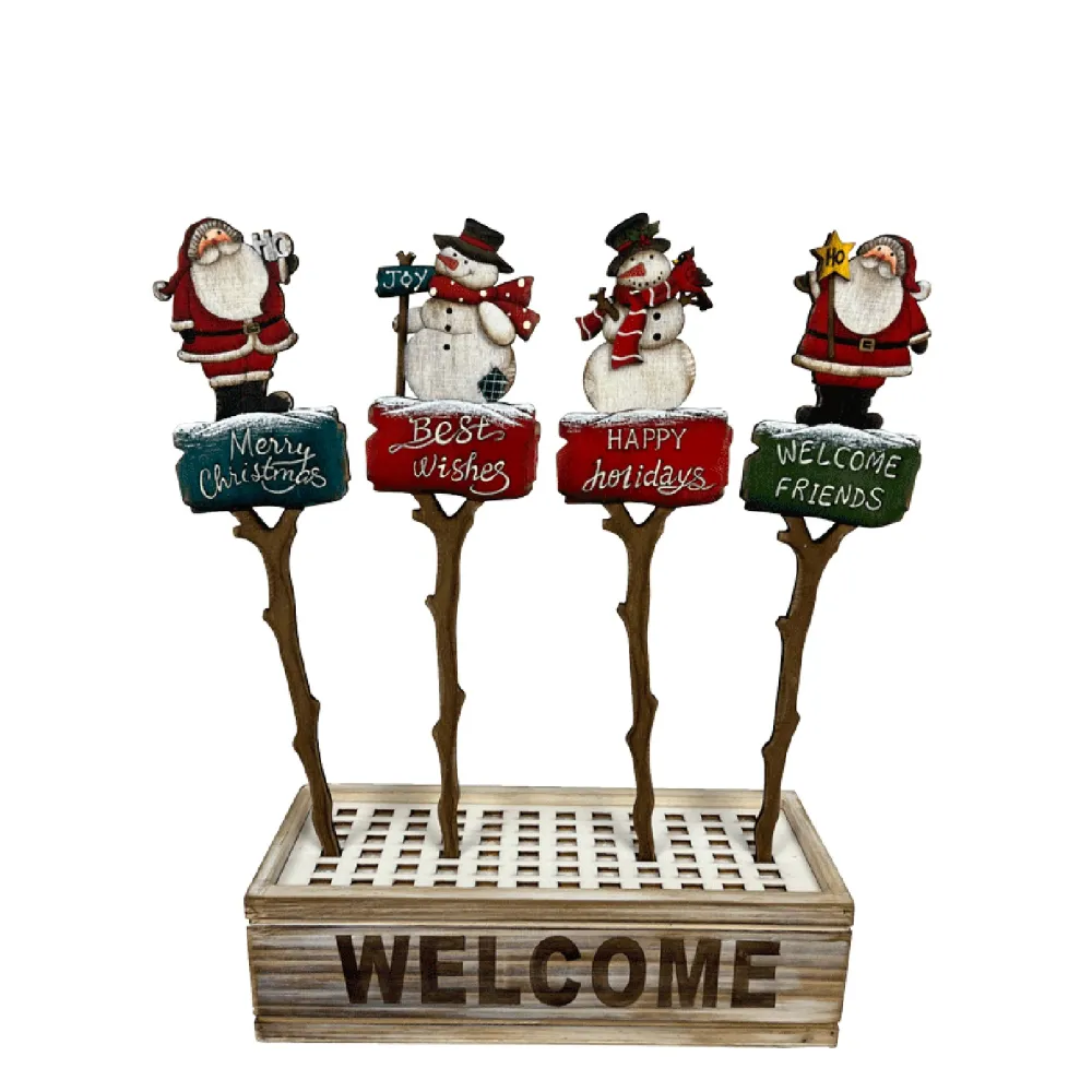 Hot Christmas Forever PICK WOODEN SANTA | SNOWMAN 4 ASSTD. 13.5″ WITH DISPLAY BOX