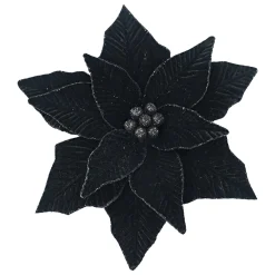 Hot Christmas Forever POINSETTIA HEAD BLACK 11.5″ VELVET W/ CLIP