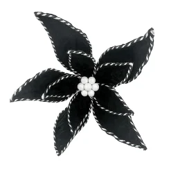 Hot Christmas Forever POINSETTIA HEAD BLACK /WHITE 7.5″ FABRIC W/RIBBON EDGE W/ CLIP