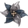 Online Christmas Forever POINSETTIA HEAD BLUE /GRAY 7.5″ VELVET W/GLTR EDGE WITH CLIP