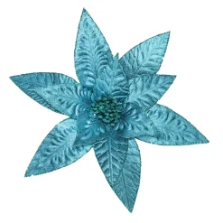 Discount Christmas Forever POINSETTIA HEAD BLUE PEACOCK 11.5″ W/ GLTR. & CLIP