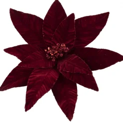 Sale Christmas Forever POINSETTIA HEAD BURGUNDY 12″ VELVET W/ GLITTER BORDER W/ CLIP