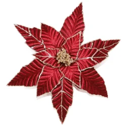 Sale Christmas Forever POINSETTIA HEAD BURGUNDY 13″ ROSE GOLD GLTR W/ CLIP
