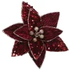 Sale Christmas Forever POINSETTIA HEAD BURGUNDY 7.5″ VELVET W/ SEQUIN & CLIP