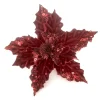 Outlet Christmas Forever POINSETTIA HEAD BURGUNDY 5″ VELVET W/SEQUIN & CLIP