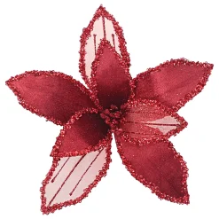 Clearance Christmas Forever POINSETTIA HEAD BURGUNDY 9″ VELVET SHEER W/ CLIP