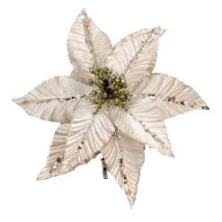 Best Christmas Forever POINSETTIA HEAD CHAMPAGNE 5″ VELVET W/ CH. GLITTER & CLIP