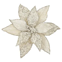 Clearance Christmas Forever POINSETTIA HEAD CHAMPAGNE 11.5″ METALLIC ICED W/ CLIP